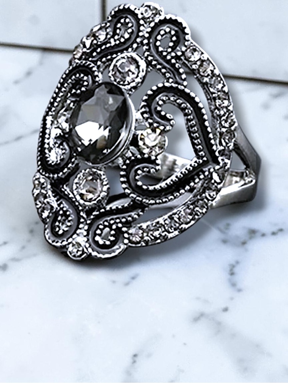 Silver & black Women's Statement Ring